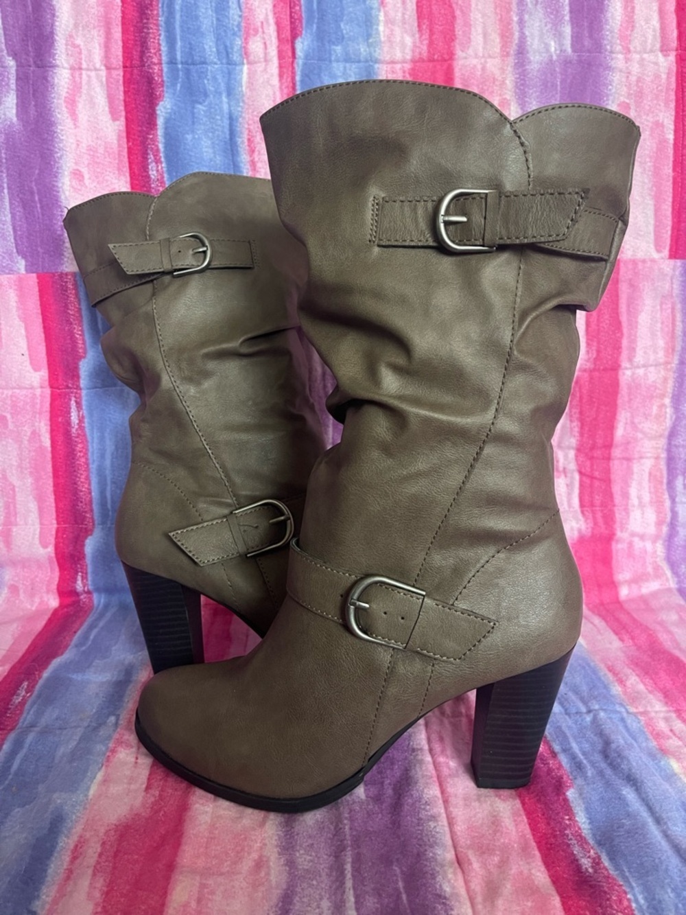 Style & Co. brown Mid-Calf Buckle Block Heel Boots Size 8